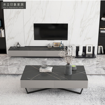 Modern simple rock board coffee table TV cabinet combination living room light luxury style household small apartment marble coffee table floor cabinet