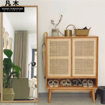 Nordic solid wood shoe cabinet simple modern entrance hall Hall Hall rattan storage storage cabinet Japanese multifunctional side cabinet