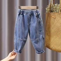 Boy denim pants spring and autumn tidal gas small and medium children male and female baby Korean loose denim pants pocket tide