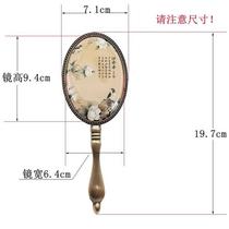 Small round mirror European style portable retro portable bronze makeup mirror Metal handle Female girl dormitory hand-held mirror round