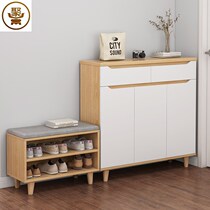 Plain wood color shoe stool shoe cabinet sitting bench integrated sitting shoes stool stool door 100CM 43CM shoes finishing