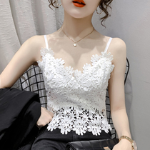 French lace camisole womens summer wear a suit with a design sense hollow short bottom hot girl top