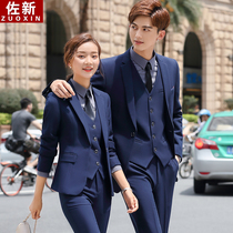 Men and women with the same business suit suit company tooling Blue sales department Real estate consultant work clothes high-end men