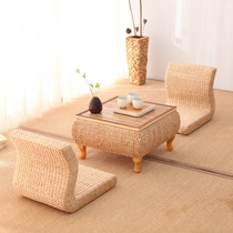 Tatami table straw coffee table Japanese Zen low table floating window table storage small square table rattan Kang table balcony