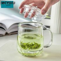 Glass cup water cup tea cup belt flower tea cup filter cover tea water separation office and household thick