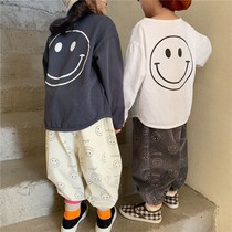 Men and women children Spring and Autumn base shirt Korean childrens clothing New loose Han fan round neck Smile Baby long sleeve T-shirt