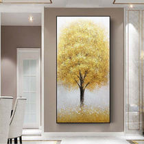 Pure hand-painted modern oil painting gold wealth tree porch entrance into the house decoration painting corridor corridor vertical version pro-light luxury hanging painting