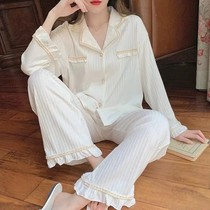 Pajamas women Spring Summer long sleeves sweet knitted cotton casual set Spring and Autumn cardigan princess style plus size home clothes