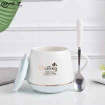  Simple fashion trend household cup Ceramic mug Men and women couple milk cup suitable for microwave oven with lid