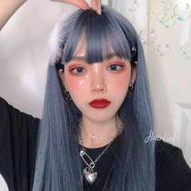 Mengfei wig set female full head realistic whole long hair full head set long straight hair neat bangs cosplay full head
