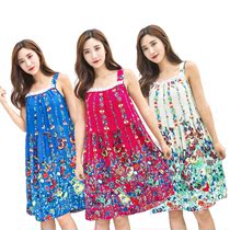 Korean version of loose cotton sling nightgown women Summer sleeveless large size faux cotton home wear pajamas dress