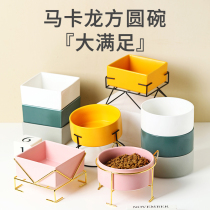 Dog bowls double bowl anti-overturning cat bowl ceramic protection cervical spine iron frame for dinner drinking water kittens food bowl pet food basin