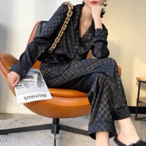 Pajamas womens spring and autumn ice silk screen red socialite with the same couple casual high-end Foreign style can go out home clothes suit