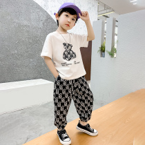Childrens Clothing Boy Summer Clothing Suit 2022 New Children Handsome Short Sleeve Baby Nets Red Anti-mosquito Pants Two Sets Tide