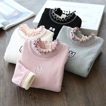 Girls base shirt plus velvet thick female baby coat small children autumn winter long sleeve T-shirt girl warm coat