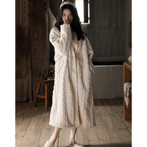 Hong Kong coral velvet robe womens winter long 2021 New thick bathrobe plus velvet warm home clothing pajamas