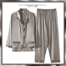 Hong Kong silk pajamas men spring and autumn ice silk long sleeves thin summer men 2021 new couple two-piece set