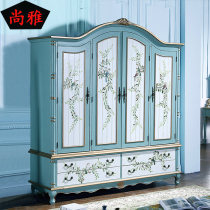 American country solid wood painted small apartment small wardrobe European 2 doors 3 doors large wardrobe bedroom Mediterranean pastoral style