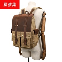 European and American retro mens canvas backpack 15 inch computer bag outdoor Crazy Horse Leather Travel Backpack