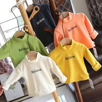 Girl 2020 Spring and Autumn velvet self-heating base shirt baby long sleeve T-shirt baby half high collar base shirt
