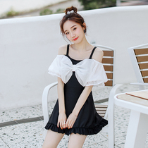 Swimsuit female summer 2021 New conjoined conservative student girl Japanese small chest sexy belly thin hot spring swimsuit