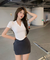 Summer sexy long-sleeved T-shirt thin skinny hot girl pure desire wind top womens slit high waist hip skirt