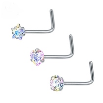  Nose nail Pure silver color super flash drill Small ear bone nail soft ear nail puncture curved rod 7-shaped hypoallergenic mini