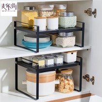 Retractable kitchen rack countertop cabinet partition layered shelf cabinet seasoning storage artifact desktop small shelf