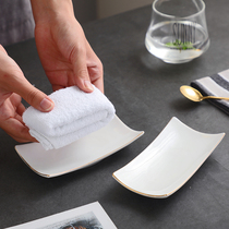 Ceramic towel dish gold edge soap Hotel dish pure white oval rectangular towel tray wet towel tray