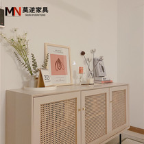 Nordic solid wood sideboard rattan tea cabinet modern simple side cabinet porch storage cabinet living room TV locker