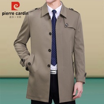 Pierre Cardin Mens Trench Coat Long 2021 Spring and Autumn Middle-aged Business Leisure Lapel Daddy Plus Size Coat