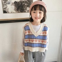 Men and women children knitted vest Spring and Autumn wear little girl Korean version of ins foreign style cartoon childrens vest tide 1