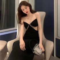 Sexy dress 2021 womens summer new Korean version temperament socialite slim waist thin suspender mesh bag hip skirt