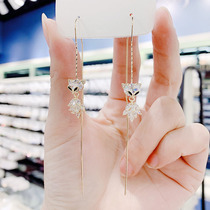 Long Zircon Fox Ear Line 2021 New Tide Face Thin Earrings Temperament Fashion Earrings Women