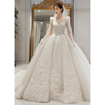 Main wedding dress 2021 new bride small man long sleeve autumn French vintage Palace wind pregnant woman belly tail