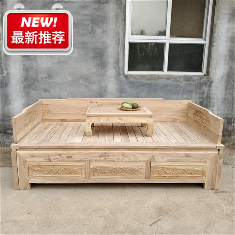 Solid wood sofa bed furniture Old elm Arhat bed white stubble white billet bed Antique bed New Chinese bed White c stubble white embryo