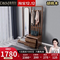 New Chinese style solid wood coat rack hanger floor light luxury entrance bedroom storage with full-body mirror household