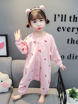Female Baby Cotton Spring and Autumn conjoined pajamas 3 children belly home clothing 5 girls long sleeve foreign sleeping bag climbing suit