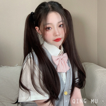 Admiring jk double ponytail wig female summer strap long straight fake ponytail cos lolita Japanese cute