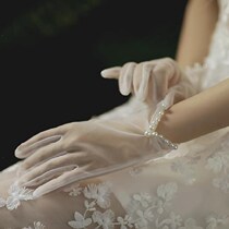 Bridal gloves Wedding red short bow spring and summer dress props mesh autumn travel shoot thin new style