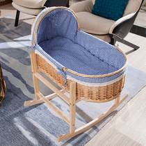 Vine-Knitted Baby Cradle Bed Newborn Portable Hand Basket On-board Pacification Sleeping Basket Baby Bed Cradle Rocking Solid Wood
