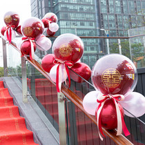 Wedding staircase handrail decoration gauze veil romantic creative wedding room wedding flower balloon layout happy word supplies
