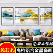 Living room decorative painting light luxury modern new Chinese landscape painting sofa background wall painting wall painting Crystal porcelain painting wall painting