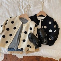 Childrens sweater 2021 Spring and Autumn new boys and girls polka dot sweater baby Korean cardigan coat tide