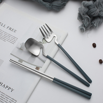 304 stainless steel chopsticks spoon household ins wind fork tableware set Net red three-piece set single pack portable