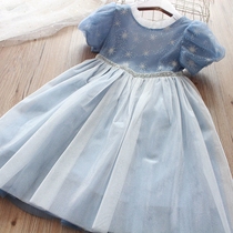 2021 girls spring and summer new Aisha dress female bubble sleeve childrens dress Frozen Aisha skirt