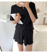 Ice silk pajamas womens summer thin short-sleeved shorts two-piece wooden ear home clothes can go out casual set