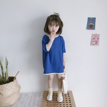 2021 summer new Korean girl baby personality color raglan shoulder cotton loose dress short-sleeved T-shirt skirt