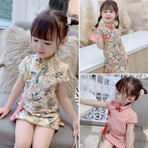 Childrens clothing girls 2021 spring and summer new childrens slim cheongsam skirt princess skirt Chinese style retro dress