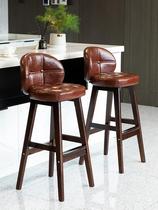 Nordic solid wood bar chair high stool home back chair light luxury bar table and chair coffee shop milk tea shop bar chair